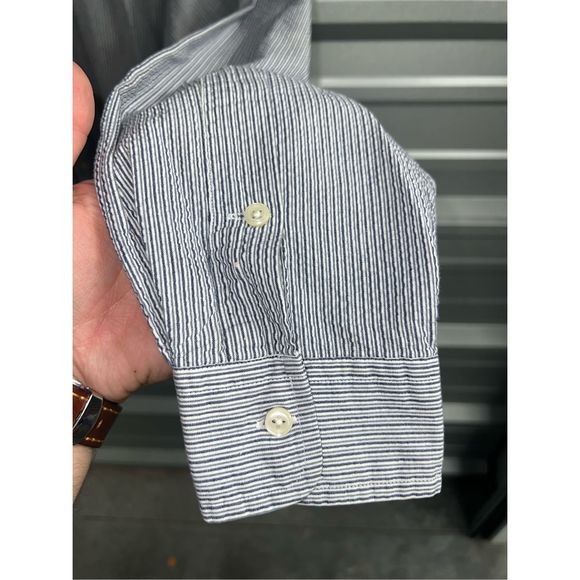 Navy & White Polo Ralph Lauren Button Contrast Collar Down Shirt Size XL - Picture 6 of 8